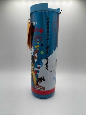Starbucks Blue Travel Tumbler with Multicolor Pop Art